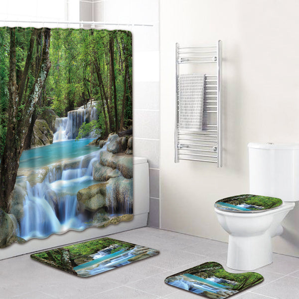 Water Drop River Bathroom Set Shower Curtain & Mats